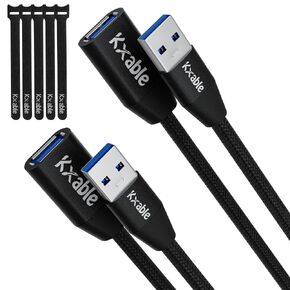 USB 3.0 Extension Cable 15 Feet, Type A Male to Female Extender Cord, Nylon Braided, 5Gbps Data Transfer, Compatible with Webcam, Camera, USB hub, Keyboard, Mouse, Flash Drive, Hard Drive