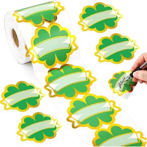 500 Pcs St. Patrick's Day Name Tags St. Patrick's Day Stickers Foil Shamrock Name Tags Roll Self Adhesive Lucky Irish Green Clover Name Tag Gift Wrapping for St Patrick's Day Favors