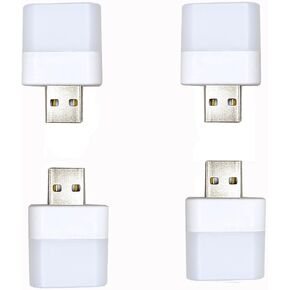 Flexible LED Ambient Light, Mini USB Night Lights,Plug in LED Bulb,Emergency Lighting,Compact,Ideal for Bedroom,Bathroom,Nursery,Hallway,Outdoor Camping,Reading(4 Pack White Lights)(White)