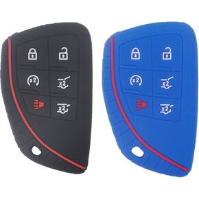 2 Pack Soft 6 Buttons Soft Silicone Smart Key Fob Cover Case Protector for 2021 Chevrolet Suburban Tahoe Push Button Start, Black