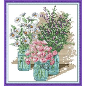 CROSSDECOR مجموعة غرز متقاطعة للمبتدئين، أنماط الزهور DIY مجموعة تطريز مختومة، مجموعة أدوات بداية بالإبرة، لوازم حرفية مصنوعة يدويًا 14CT 2 خيوط in Kuwait