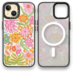 Compatible for iPhone 15 Case Cute Aesthetic - Durable Fashion Funny Phone Case - Girly Passion Flower Pattern Print Cover Design for Woman Girl 6.1 inches Black