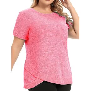 FOREYOND Women's Plus Size Workout Tops Workout Sport Tee Loose Fit Athletic Yoga Tops Running Short Sleeve Shirts