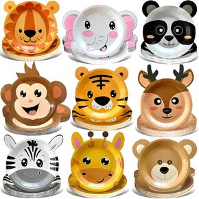 90 Count Animal Shaped Paper Plates Jungle Safari Disposable Plates Cute Zoo Animal Party Plates Animal Baby Shower Party Favor Supplies for Birthday Baby Shower Animal Jungle Safari Theme Party