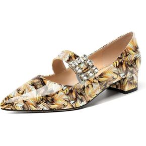 Womens Fashion Dating Bungee Pointed Toe Ankle Strap Rhinestone Solid Patent Chunky Low Heel Pumps Shoes 1.5 Inch