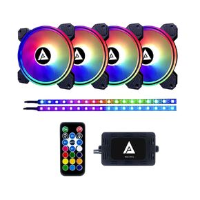 Apevia ET42-RGB Electro 120mm Silent RGB Color Changing LED Fan with Remote Control, 28x LEDs & 8X Anti-Vibration Rubber Pads w/ 2 Magnetic LED Strips (4+2-pk)