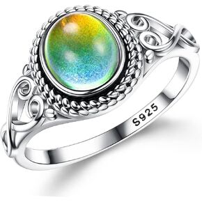 ADRAMATA 925 الفضة الاسترليني خواتم المزاج للنساء خمر اليدوية الفيكتوري خواتم البيضاوي خاتم سوليتير 18K الذهب الأبيض مطلي اللون تغيير المزاج خواتم المرأة مجوهرات in Kuwait