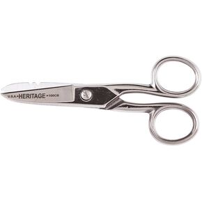 Klein Tools 100CS Electrician Scissors, Serrated Scissors with Wire Stripping Notches, Made in USA