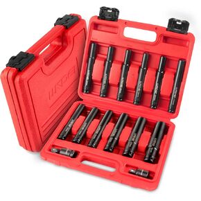LLNDEI 14 Piece 3/8" Drive 6 Point Deep Impact Socket Set, Including 12PCS Extra Long Deep Impact Sockets in Metric Sizes (6mm,7mm,8mm,9mm,10mm,11mm,12mm,13mm,14mm,15mm,17mm,19mm)
