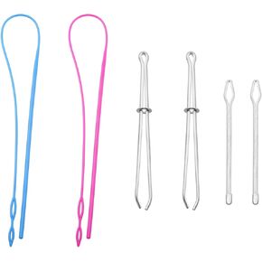 ZYAMY 6IN1 Flexible Drawstring Threaders Replacement Tool Plastic Drawstring Threaders Metal Drawstring Threaders Metal Tweezers for Fabric Belts Strips DIY Knitting Accessories