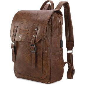 Montana West × Wrangler Brown Leather Laptop Backpack Purse Women and Men Unisex Fashion Backpack