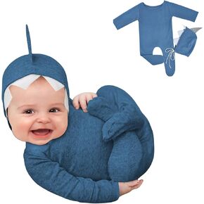 Winmany Newborn Photography Outfits Baby Boys Girls Cute Shark Photo Props Soft Stretch Photoshoot Hat Romper Cloth Set