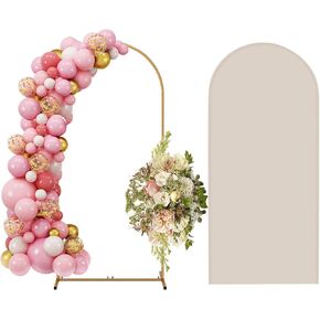 6FT Gold Metal Arch Backdrop Stand with Black Arch Cover Spandex,Wedding Balloon Arch Backdrop Kit Arch Frame for Birthday Party Baby Shower Graduation Ceremony Decoration