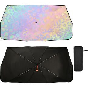 Car Sunshades for Windshield Umbrella Retractable Foldable SUV Rainbow Leopard Rose Gold Cheetah Auto Sunshield Car Sun Shade Sun Visor Blocks UV Rays