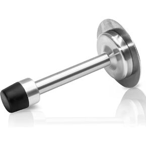 1pc 5 Inch Door Stops, Stainless Steel Wall Mount Screw Doorstop with Rubber Bumper, Self Adhesive Sound Dampening Door Stopper (Brushed Silver)