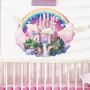 WAFT YEARN Vinyl Removable Cartoon Castle Rainbow Cloud Wall Decals Wall Stickers Room Decor for Nursery School Classroom Bedroom Bathroom Boys Girls Room Playroom Home Decor 18.1 in by 22.4 in