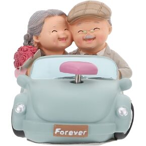 Veemoon Wedding Cake Topper Figurines Old Couple Statues Love Grandparents Parents Wedding Anniversary Valentines Day Gift Mini Table Collectible Figure Centerpiece
