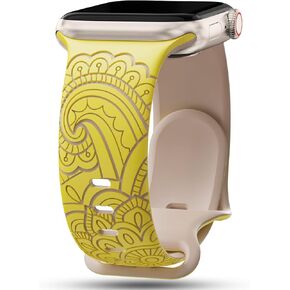 Floral Engraved Band Compatible with Apple Watch Band for Women 40mm 38mm 41mm 44mm 45mm 49mm, Boho Strap for iWatch Series 9 Ultra SE 8 7 6 5 4 3 2 1 in Kuwait