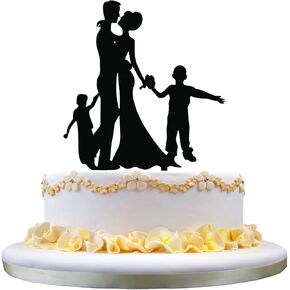 zhongfei Happy Family Wedding Cake Toppers with Son and Daughter, Bride and Groom Silhouette