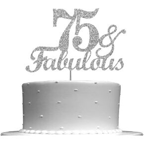 قطعة علوية رائعة للكيك لامعة و75 فضية، أفكار لتزيين حفلات عيد الميلاد الخامس والسبعين، ديكور عالي الجودة، لمعان قوي مزدوج الجوانب، عصا أكريليك. صنع فى أمريكا