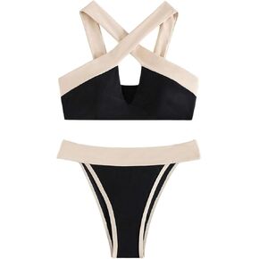 SOLY HUX Women's Swimsuit Color Block Criss Cross Bikini Sets Two Piece Bathing Suits
