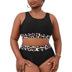 Women's 2 Piece Plus Size Swimsuit Sets Tummy Control Swimwear High Waists Bikini Bathing Suit for Women