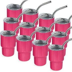3 oz Mini Tumbler Shot Glass with Straw and Lid 12 Pcs Sublimation Shot Glasses Tumblers Stainless Steel Mini Shot Glasses with Lids for Wedding Party Whiskey Cocktail Bar, Cyan