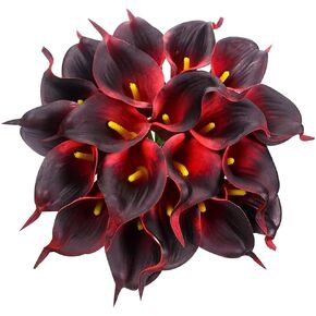 Houda Calla Lily Bridal Wedding Artificial Fake Flowers Party Decor Bouquet PU Real Touch Flower (Black 10PCS)