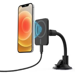 TALK WORKS Magnetic Gooseneck Car Dash Windshield Cell Phone Stand Mount Charger Compatible w/iPhone 15/Pro/Max, 14/Plus/Pro/Max, 13/Mini/Pro/Max, 12/Mini/Pro/Max MagSafe Smartphone Cases (Black)