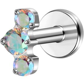 16G Flat back Earring Stud ASTM F136 Titanium 6mm 8mm Push In Fit Threadless Dainty Cartilage Piercing Jewelry for Women for Tragus Helix Rook Conch Lobe Lip