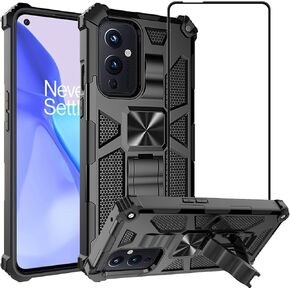 Ailiber متوافق مع حافظة OnePlus 9 مع واقي شاشة، لحامل السيارة المغناطيسي، حامل مسند، ممتص الصدمات القوي المقاوم للصدمات من الدرجة العسكرية غطاء هاتف 1+9 لهاتف One Plus 9 - أسود in Kuwait