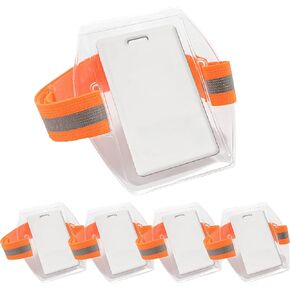 5 Pcs Arm Badge Holder Armband ID Card Wristband High Visibility PVC Identity Clip with Reflective Stripe Adjustable Strap for Ski Work Pass