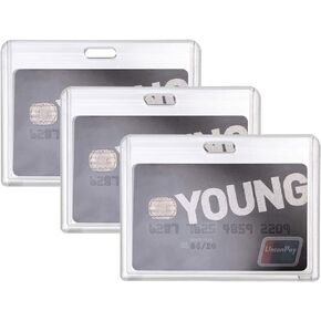 ONLYKXY 3 Pack Office Badge Holder, Horizontal Style Badge Holder, Hard Plastic Id Card Holder, Clear Card Cover, Name Card Badge Holder
