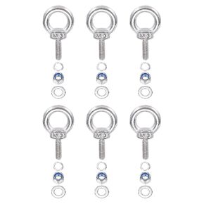 PATIKIL M8 x 13mm Lifting Shoulder Eye Bolt, 6Pcs 304 Stainless Steel Lifting Ring Threaded Eyebolt with Nuts Washers for Hanging Hammocks Articles