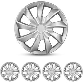 Hubcaps 14", Wheel Rim Cover Universal R14 Hub Caps, Snap On Car Pickup Truck SUV, Lacquer Wheel Covers, 4 Pack, Silver & Black Lacquer