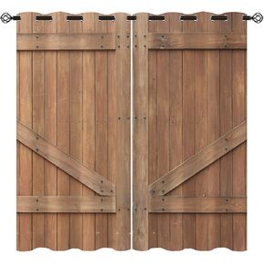 Old Antique Door Blackout Curtains for Girls Boy Home Decor, Wooden Rustic Barn Farm House Door Grommet Thermal Insulated Drapes Darkening Window Curtain for Bedroom Living Room, 42 x 63 Inch