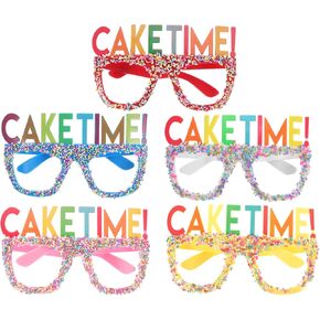 LUOZZY 5 PCS Birthday Glasses Cake Time Glasses Novelty Happy Birthday Glasses Photo Props Birthday Party Favors Dress Up Photo Prop