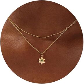 Birth Month Flower Necklace for Women,14K Gold Plated Dainty Flower Pendant Layered Necklace Jewelry Birthday Gift for Women Teen Girls