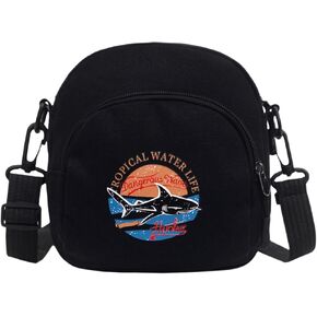 JUMISEE Canvas Shark Crossbody Bags for Men Women Kids Cute Small Cell Phone Bag Shoulder Handbag