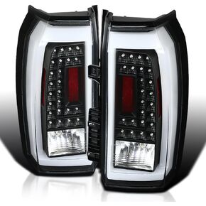 SPEC-D TUNING Jet Black Housing Clear Lens Red LED Bar Tail Lights Compatible with 2015-2020 GMC Yukon Denali SLE SLT, 2015-2020 GMC Yukon XL Denali SLE SLT Left + Right Pair Assembly