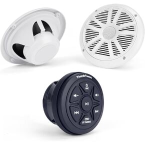 Boat Marine Stereo with Speaker Package (White) 2 Channels Amp AUX USB for Boats Golf Carts Powersports Vehicle UTV ATV Truck