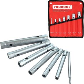 7-Piece Plumbers Spanner Wrench Set - Dual-Ended Socket Wrench for Shower Valves & Spark Plugs, 8-19mm Sizes with Tommy Bar