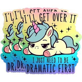 Set 3PCS - I'll Get Over It I Just Need to Be Dramatic First Sticker Funny Unicorn Drama Lover Dramatic 2" Vinyl Waterproof Die-Cut Sticker for Laptop, Water Bottle, Hard Hat, Car, Phone (2 inches)