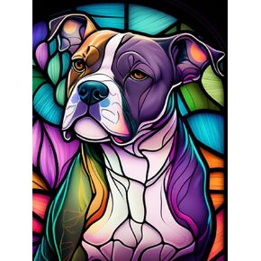 Beaudio Animals Series Diamond Painting Kits for Adults- Colorful Pet American Pitbull Dog with Glass Art - DIY Round Full Drill 5D Diamond Art for Home Wall Decor (11.8x15.7inch)