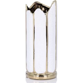 White Gold Home Decor Vase, Round White Bud Ceramic Vase for Flower Decoration, Luxury Home Decoration, Living Room Decoration, Dining Table Centerpiece (E-White)