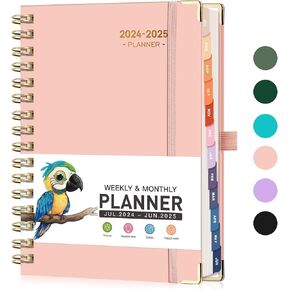 RETTACY Planner 2024-2025, Academic Planner, July 2024 - June 2025 Weekly and Monthly Planner, Medium 5.7" × 8.3", 12-Monthly Tabs, Spiral Bound, Hardcover, for Teacher, Student (Light Green)