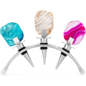 Wine Stoppers, Decorative Wine Bottle Stoppers with Gold stand. Set of 3 Crystal Wine Corks, Stainless steel Champagne Toppers, Wine accessories, gift and more by Wanda Living