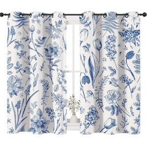 Colorful Vintage Curtains for Living Room, Blue Orange Checkered Geometric Solid Thermal Insulated Grommet Drapes, Room Darkening Window Curtain Panels(Set of 2, 52 x 84 Inch)