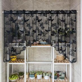 White Bird Lace Kitchen Sheer Curtain Valances Cafe Curtains Swag Valance Tier for Bathroom Half Window Voile Valances Rod Pocket Window Treatment 1 Panel W59 x L35 Inch