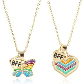 Long tiantian BFF Necklace for 2 Matching Heart Friendship Necklaces Best Friend Necklace for 2 Girls